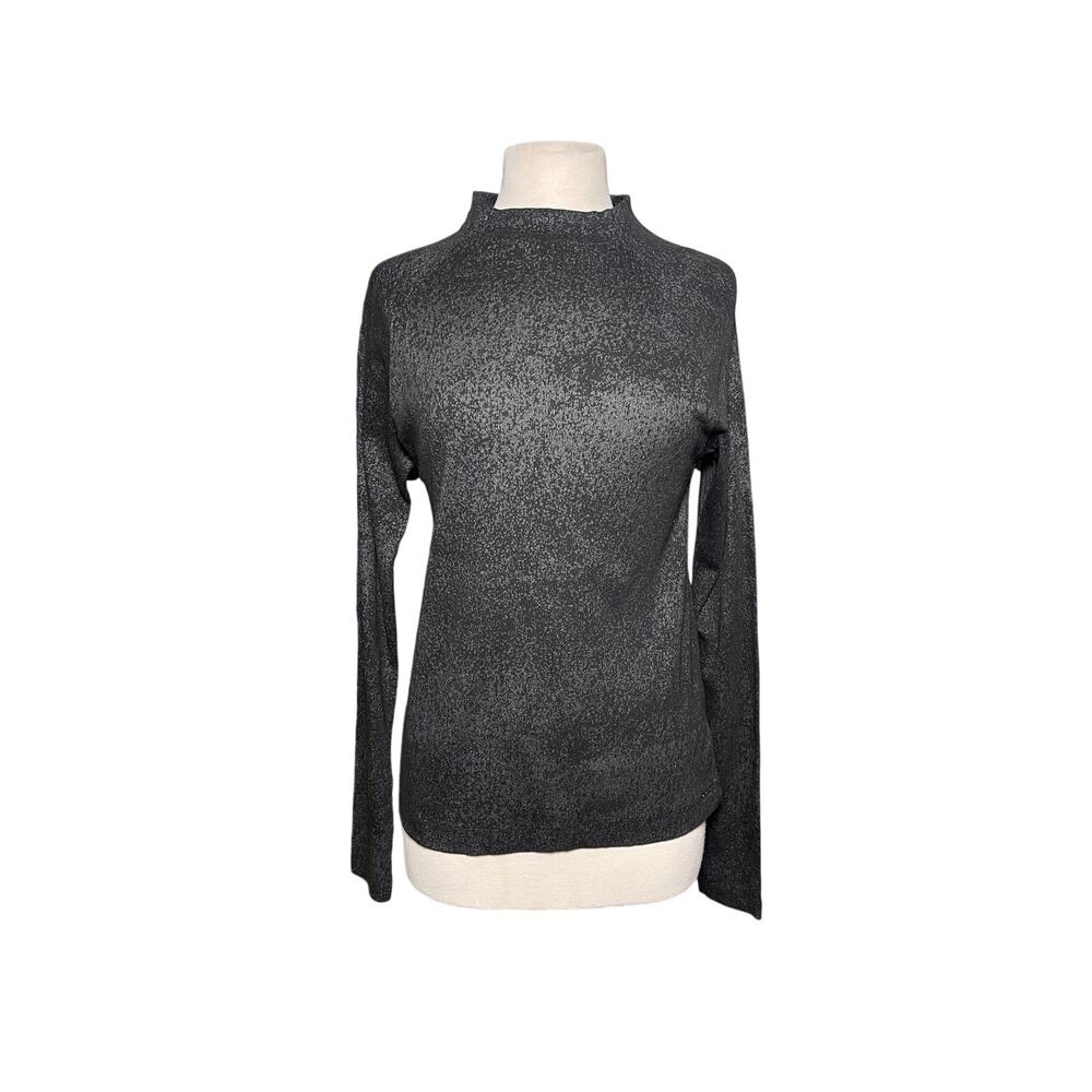 NWT GSTAR RAW Women’s Black Coated Slim Rib Knit Mock Lock Sleeve Top